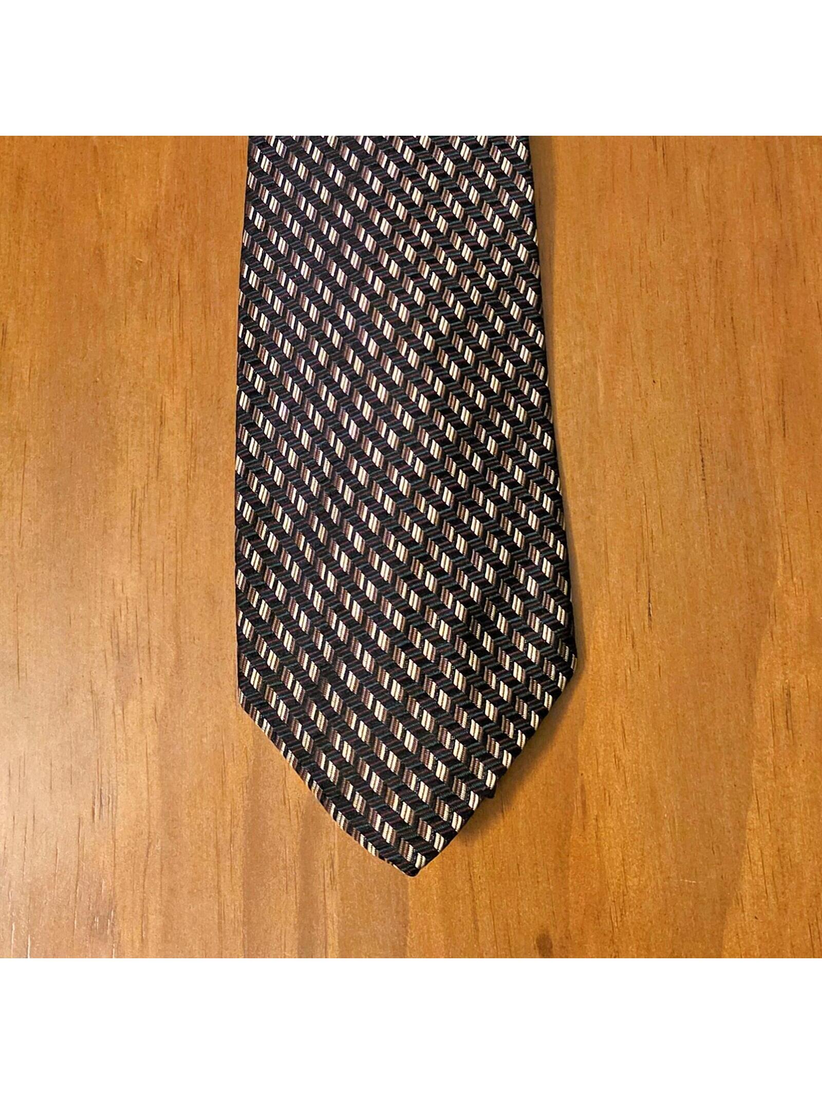 Brown Geometric Mens Tie 3.75w X 57l Vintage Handmade Silk